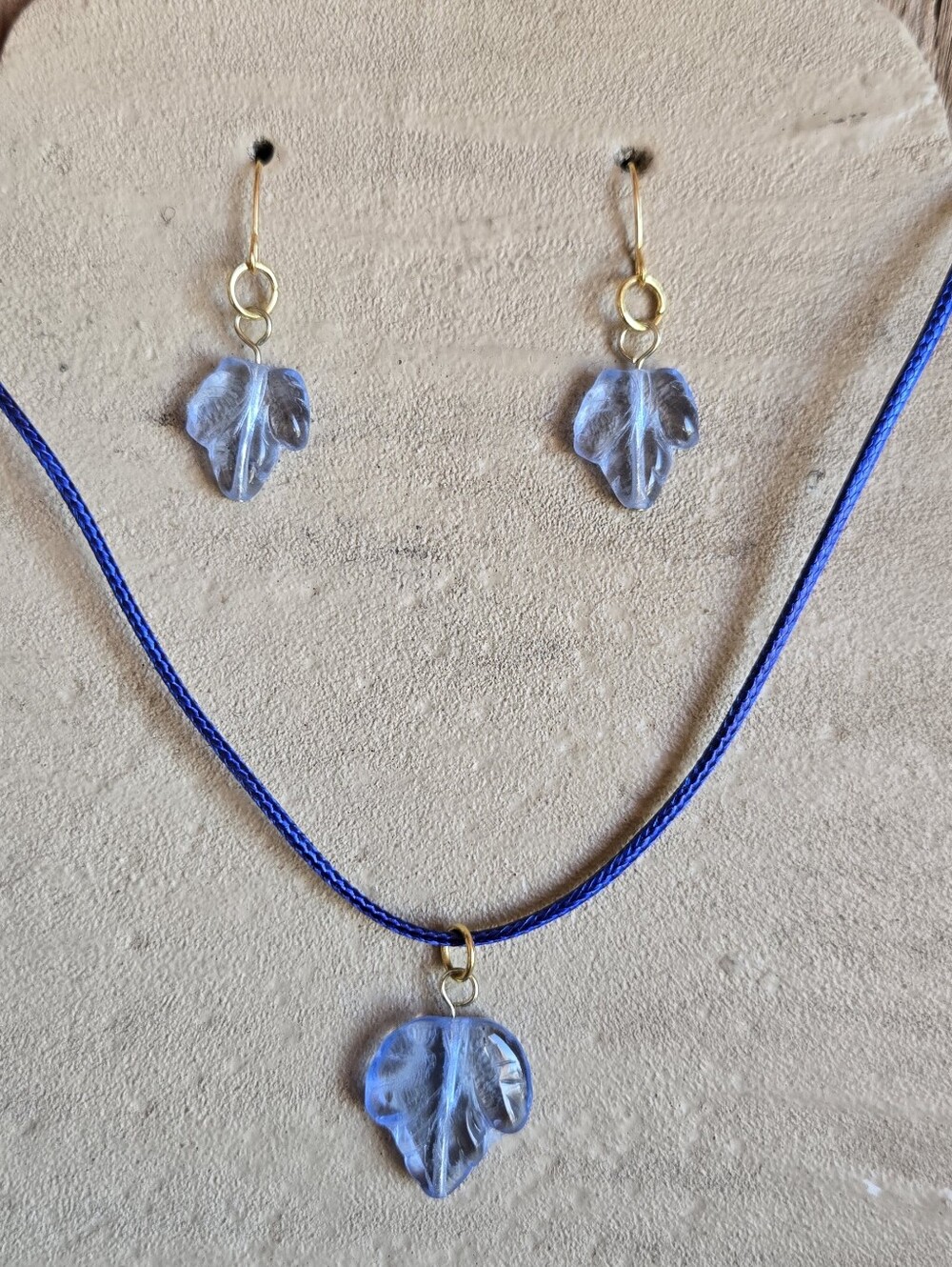 Handmade Italian Blue Glass Leaf Necklace & Earrings Set